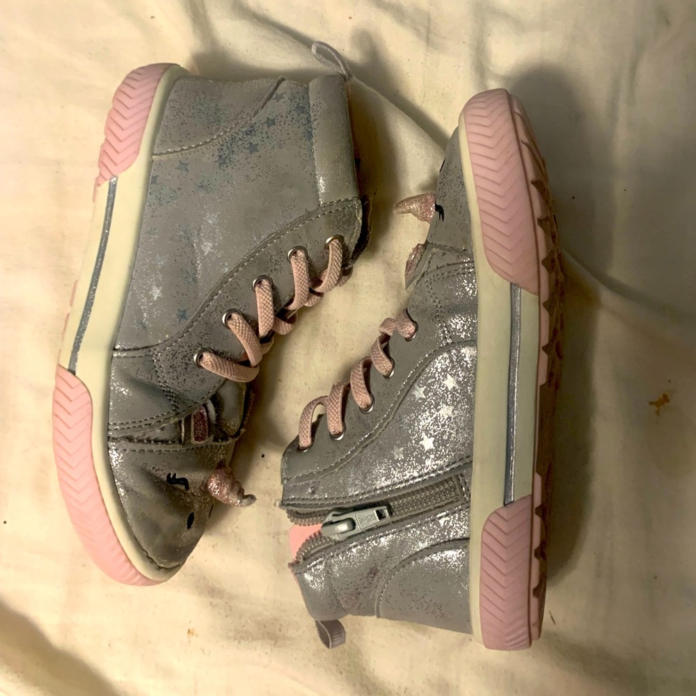 Wonder Nation Toddler Girl Unicorn High Top Sneakers Size 11 Silver Pink